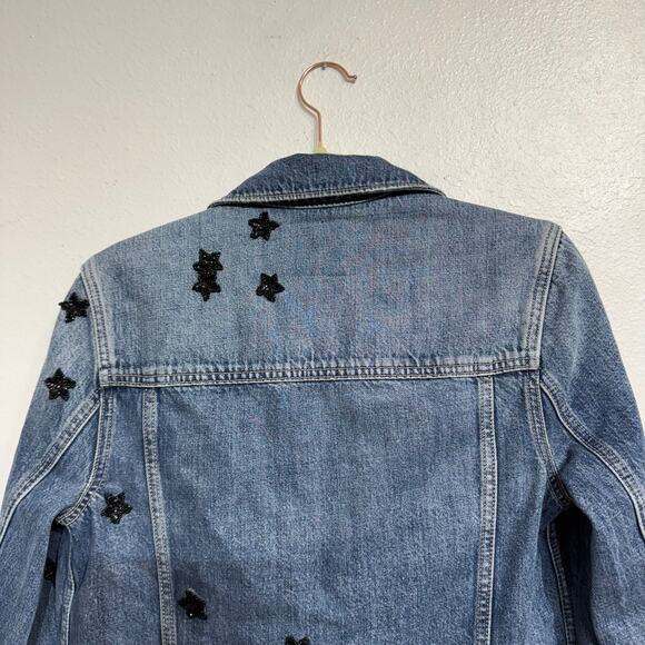 Paige Denim and Star Sequins Distressed Jean Jacket Sz S - Picture 9 of 13